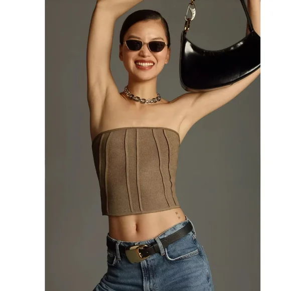 NWT Anthropologie Pilcro Corset Sweater Top Women's Medium Stretch Bohemian NEW! - Picture 2 of 10